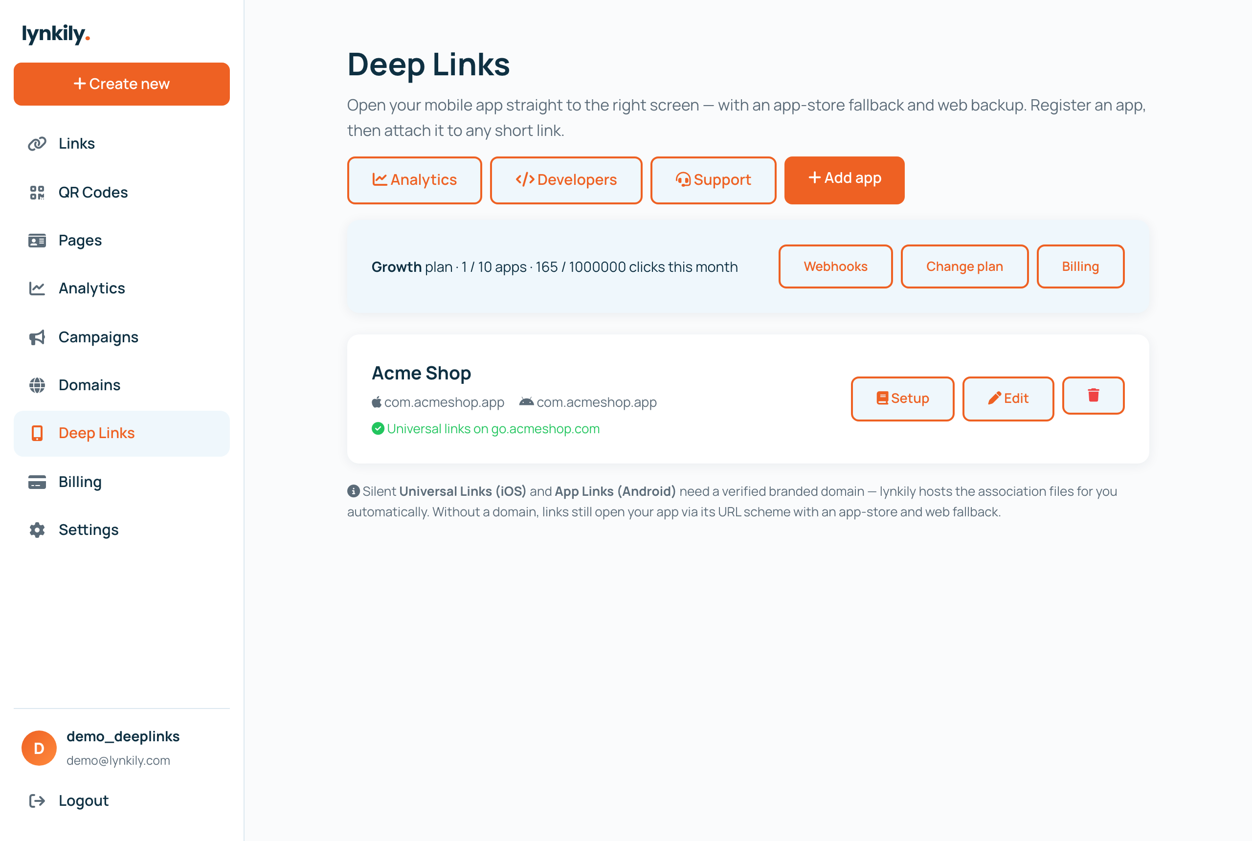 Creating a deep link in lynkily's deep link generator