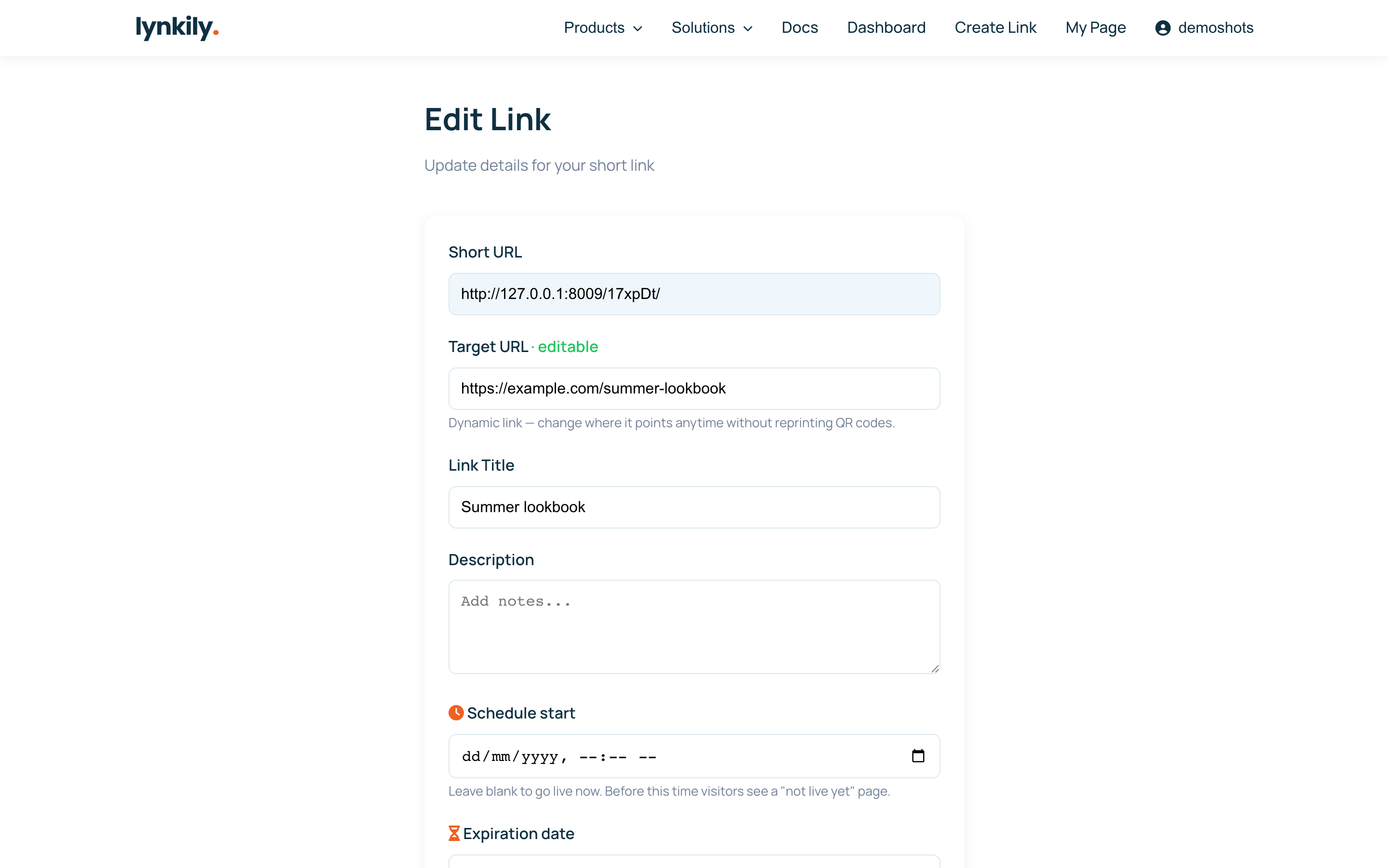 Editable (dynamic) links screenshot