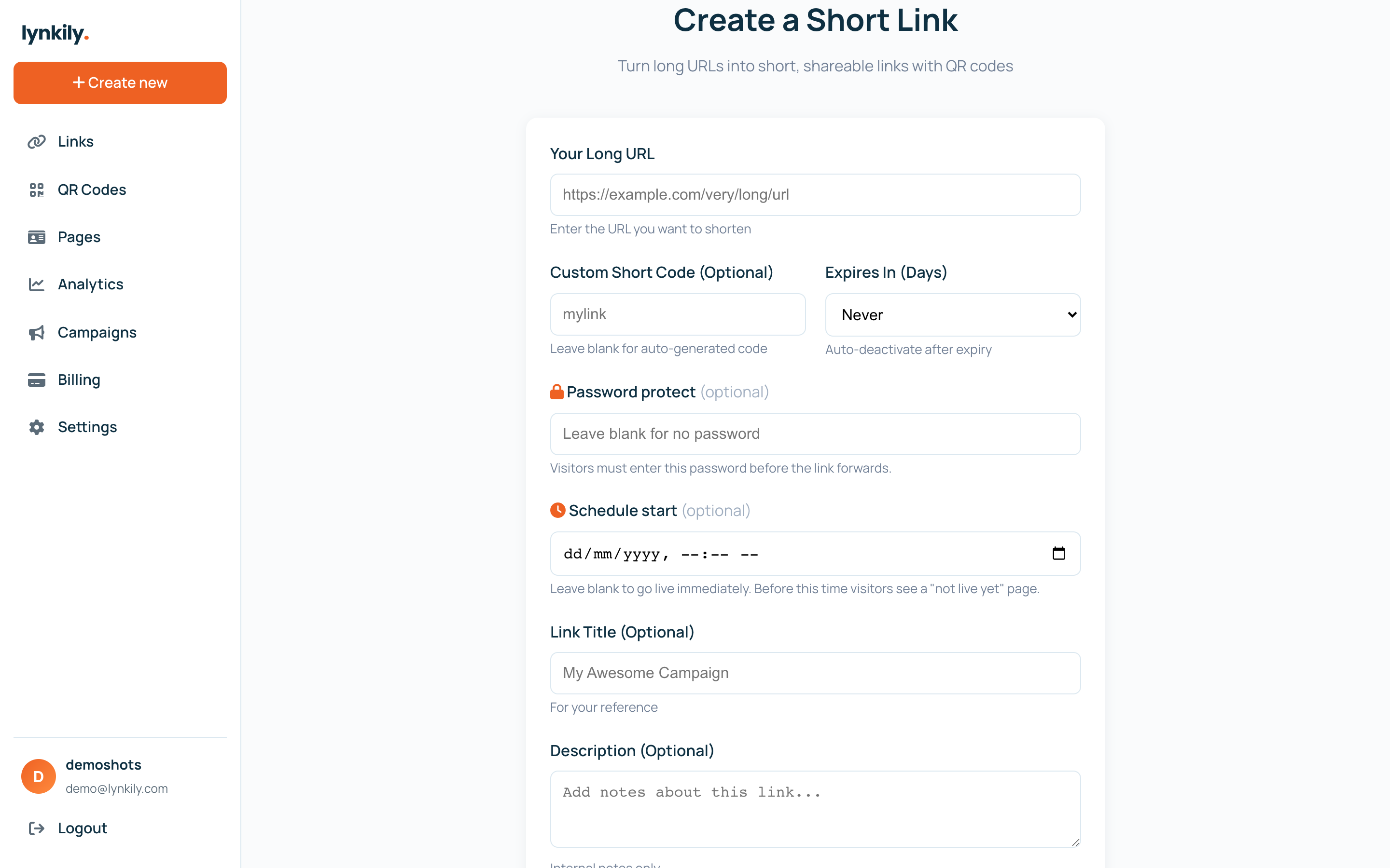 Link expiration & password protection screenshot