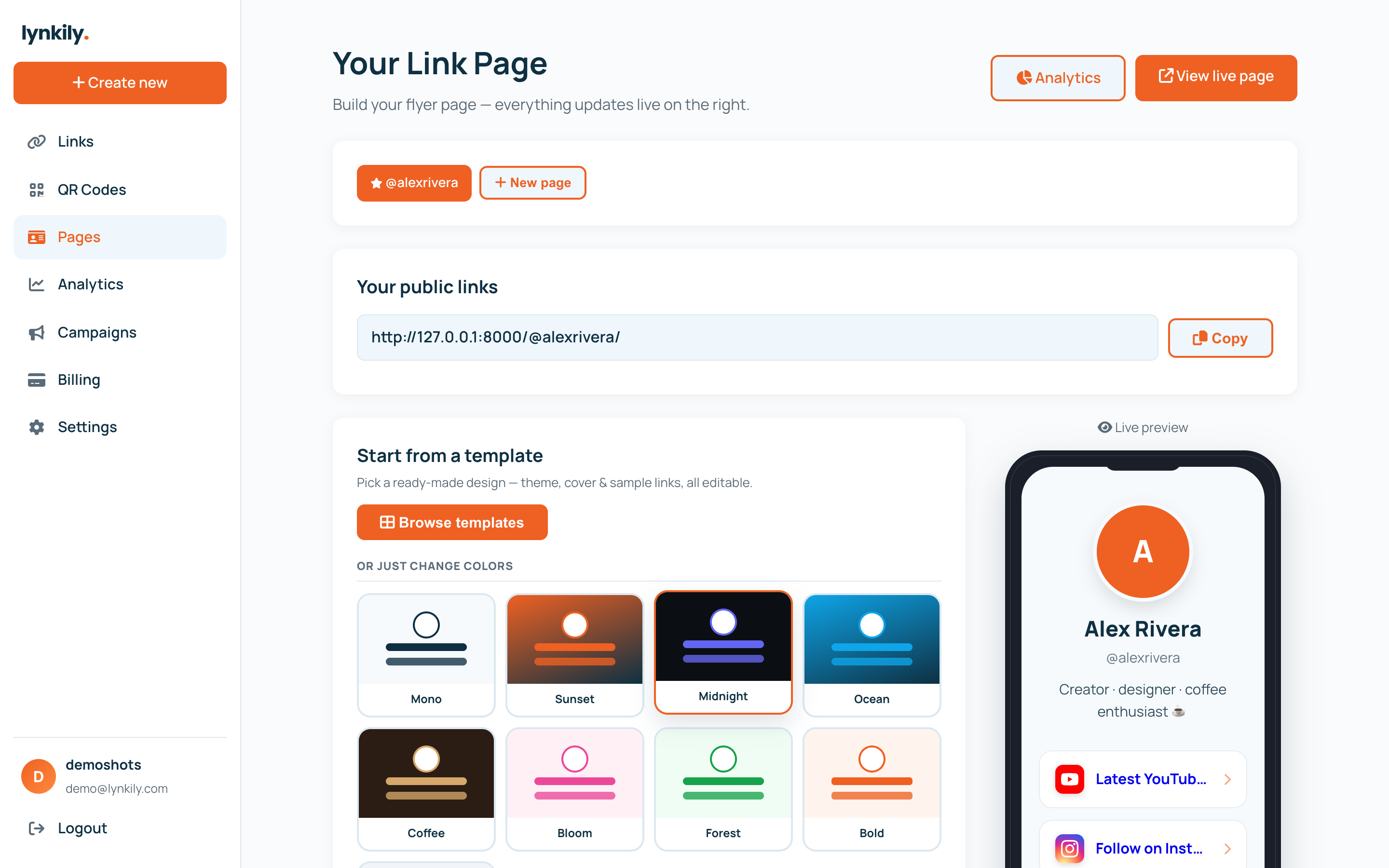 Build your link-in-bio page screenshot