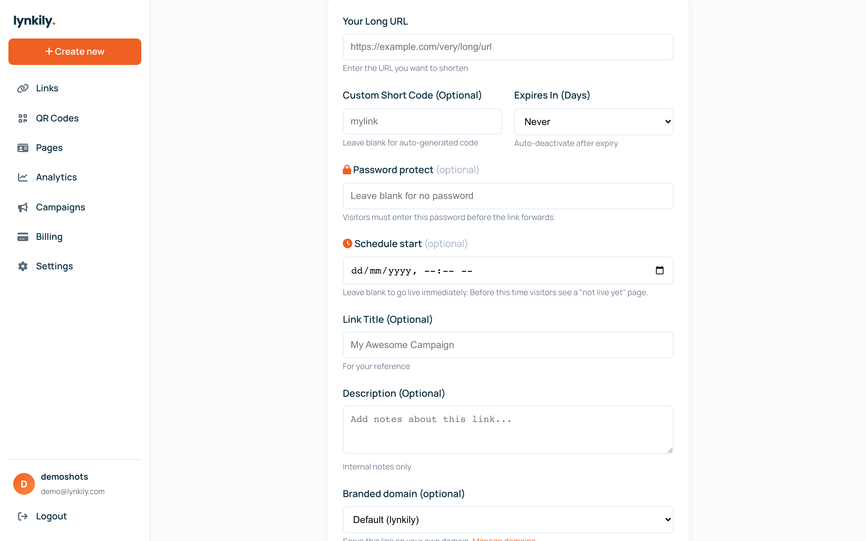 Scheduled links screenshot